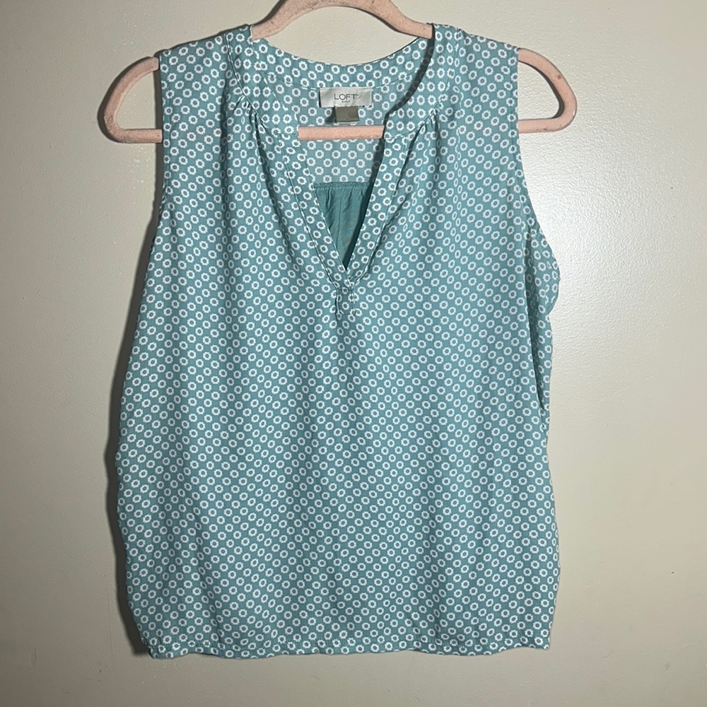 Loft Teal Printed Sleeveless Career Top | Small